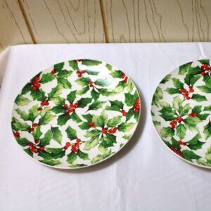 Christmas Holly Set of (2) Ceramic Plates - New with Tags